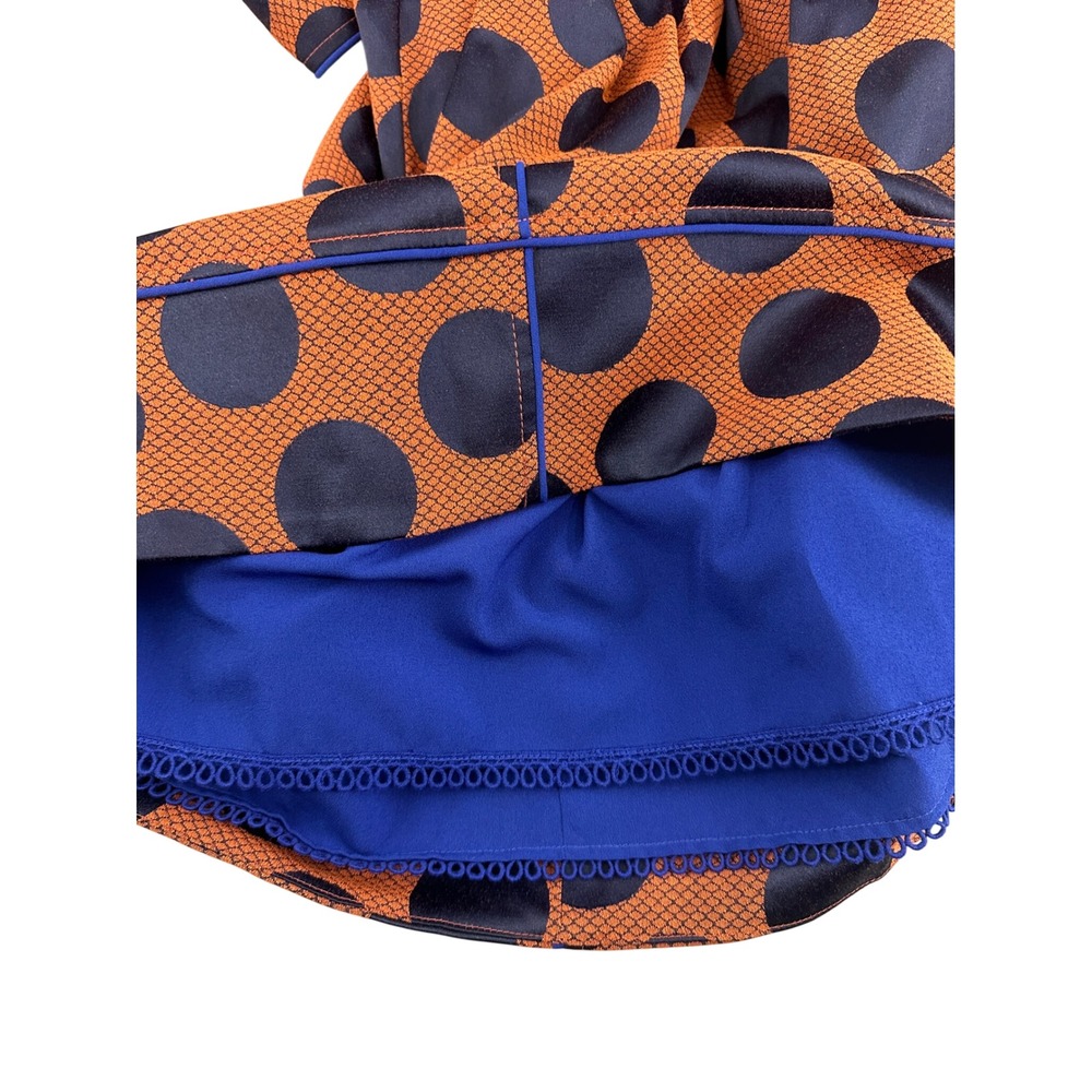 Maeve Anthropologie Rokin Orange Navy Polka Dot Cross Back Dress 6 - Picture 10 of 11
